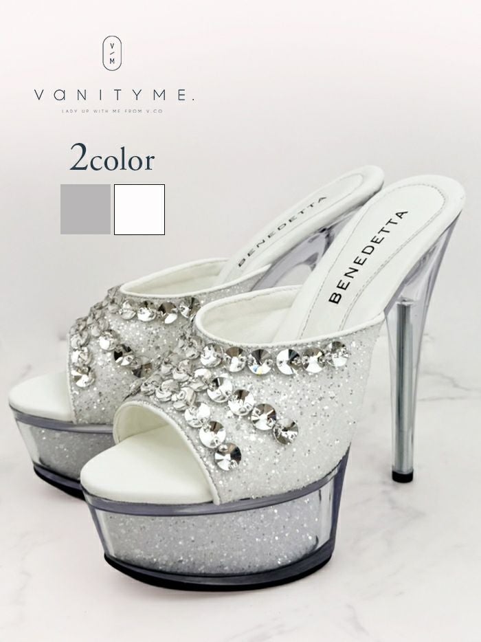BENEDETTA グリッターラメ スパンコール ハイヒール サンダル  シルバー・ホワイト vsh-am-3430