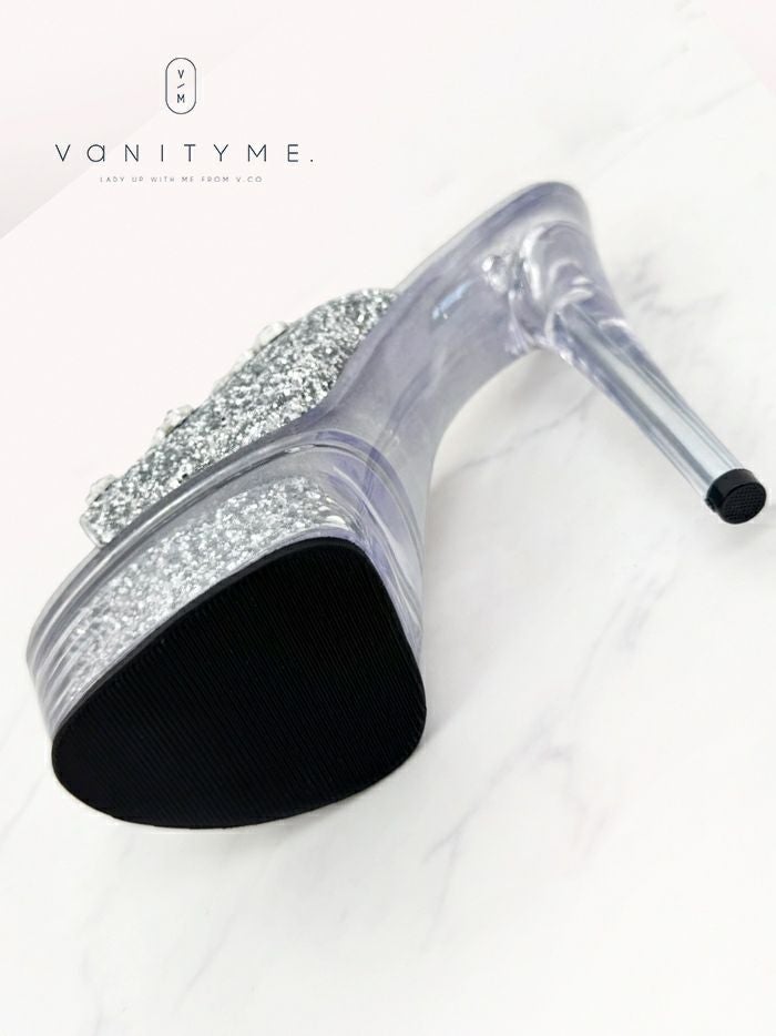 BENEDETTA グリッターラメ スパンコール ハイヒール サンダル  シルバー・ホワイト vsh-am-3430