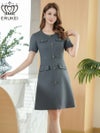 ERUKEI エルケイ グレー 半袖・Aライン・お花ボタン・ミニドレス・ワンピース ek-e2618-6