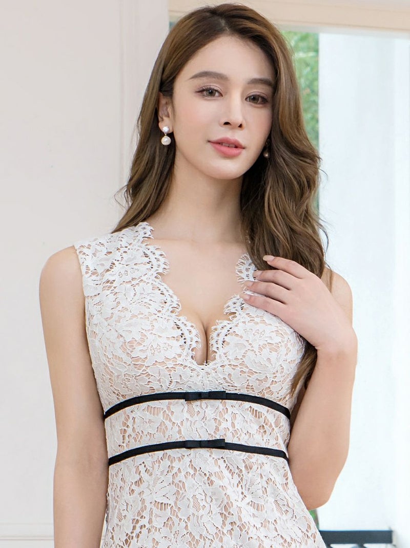 ERUKEI エルケイ ホワイト 総レース・シアー・ウエストマーク・ノースリーブ・インナーミニ・ストレートライン・タイト・ロングドレス ek-e25020ERUKEI エルケイ ホワイト 総レース・シアー・ウエストマーク・ノースリーブ・インナーミニ・ストレートライン・タイト・ロングドレス ek-e25020