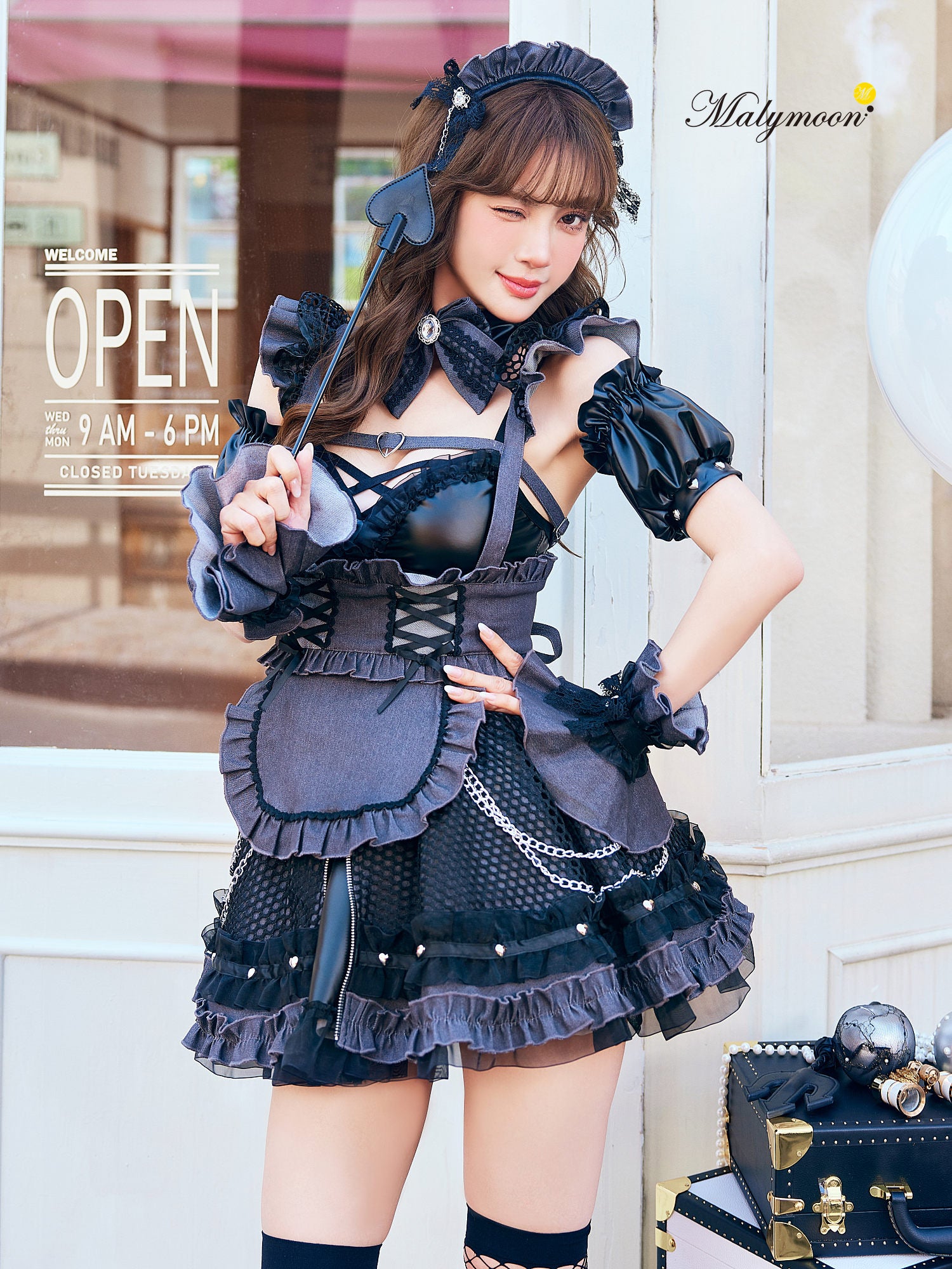 【12点セット】Malymoon マリームーン レザーエッジデニムメイド [ブラック/ブルー] mlcs25214