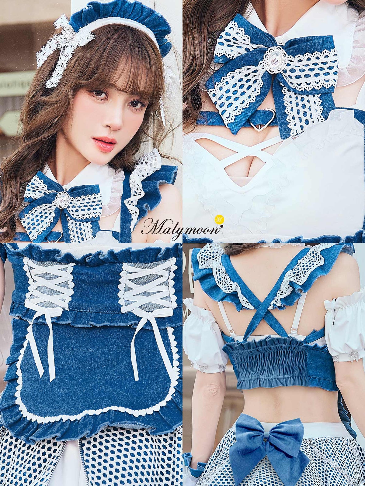 【12点セット】Malymoon マリームーン レザーエッジデニムメイド [ブラック/ブルー] mlcs25214
