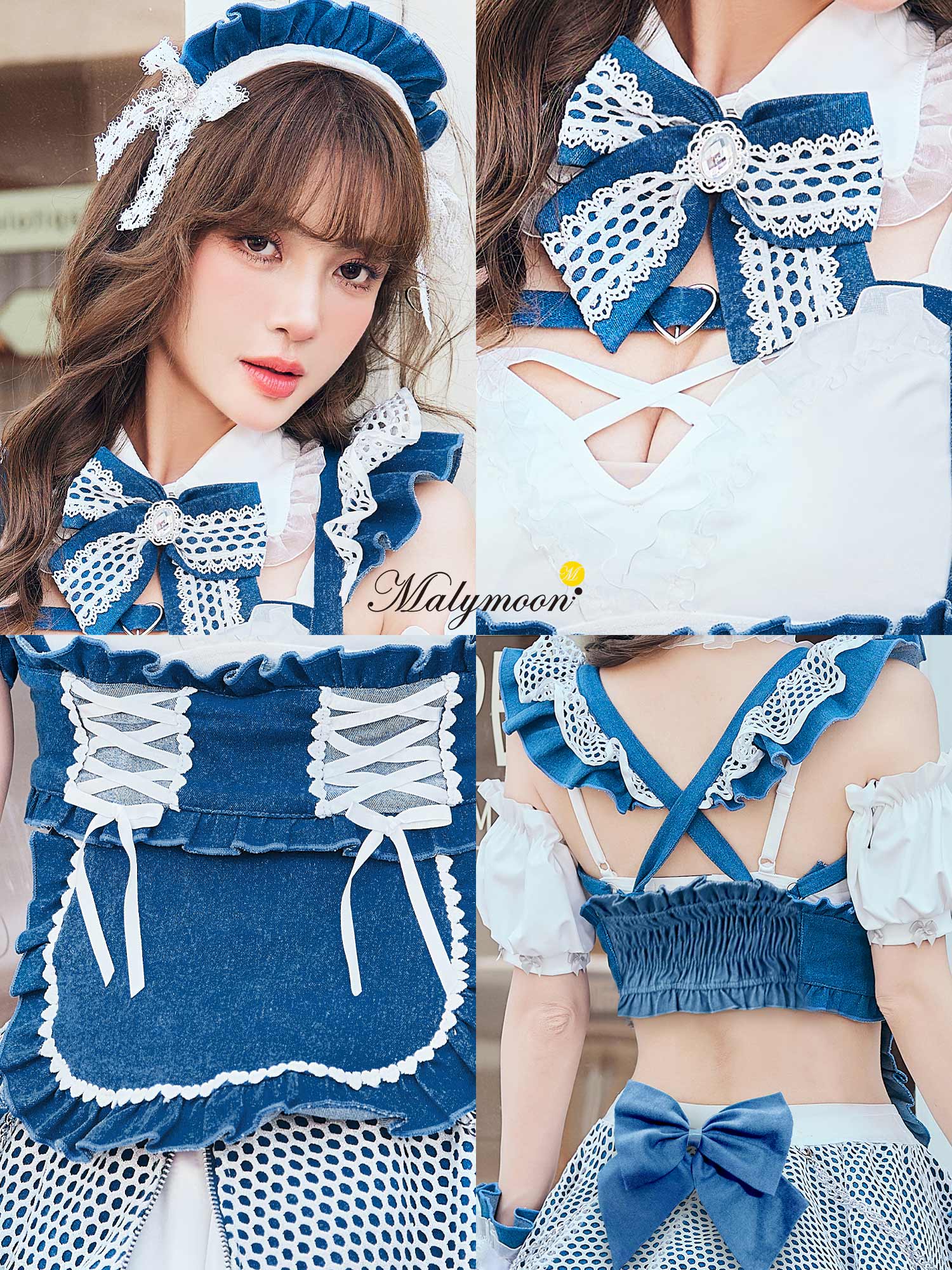 【12点セット】Malymoon マリームーン レザーエッジデニムメイド [ブラック/ブルー] mlcs25214