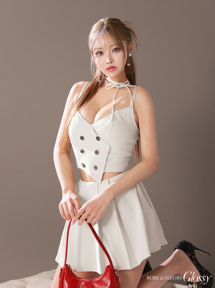Glossy ローブドフルール グロッシー チョーカー付きダブルボタンセットアップキャミキャバドレス gl3289
