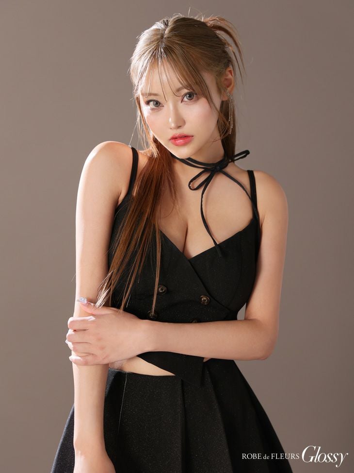 Glossy ローブドフルール グロッシー チョーカー付きダブルボタンセットアップキャミキャバドレス gl3289