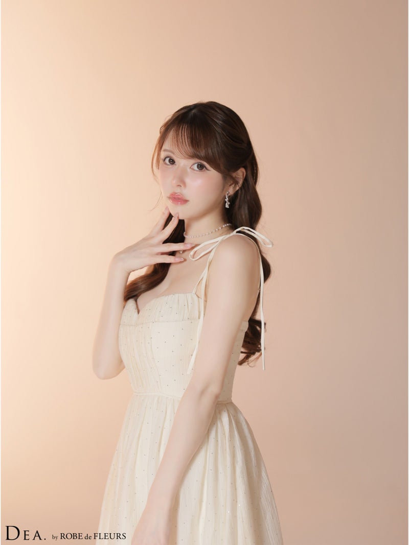DEA. ディア バイ ローブドフルール 【XS～Lサイズあり】 ストーン付きシフォンロングキャミキャバドレス de4147