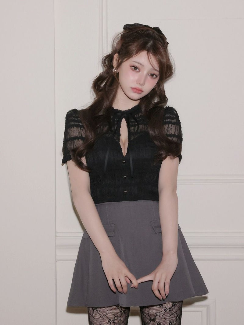 ROBE de FLEURS ローブドフルール 【XSサイズあり】 ドットフリルリボンセットアップミニキャバドレス fm4639