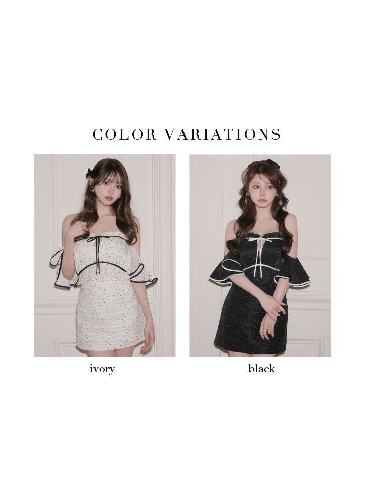 ROBE de FLEURS ローブドフルール 【XSサイズあり】 ドットラメシフォンオフショルセットアップミニキャバドレス fm4347