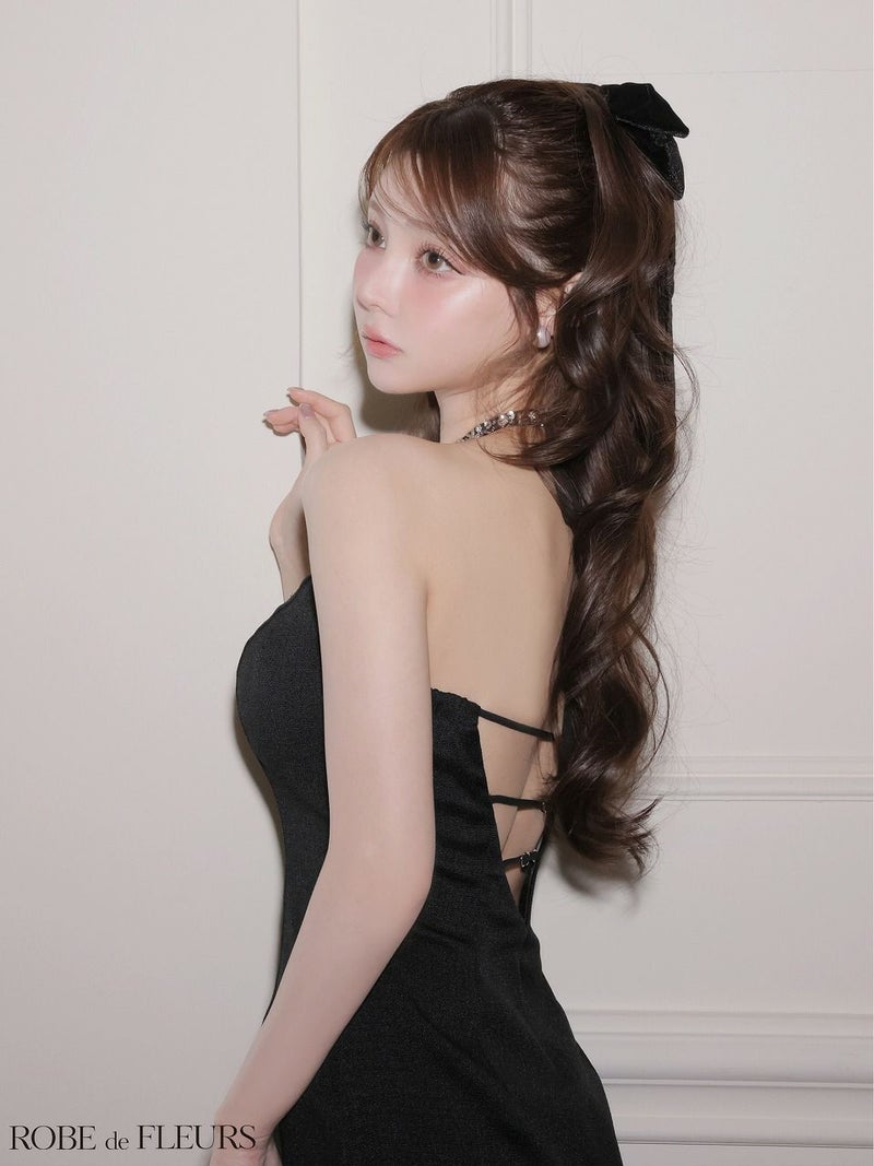 ROBE de FLEURS ローブドフルール 【XSサイズあり】 ツイードビジューリボンホルターミニキャバドレス fm4163