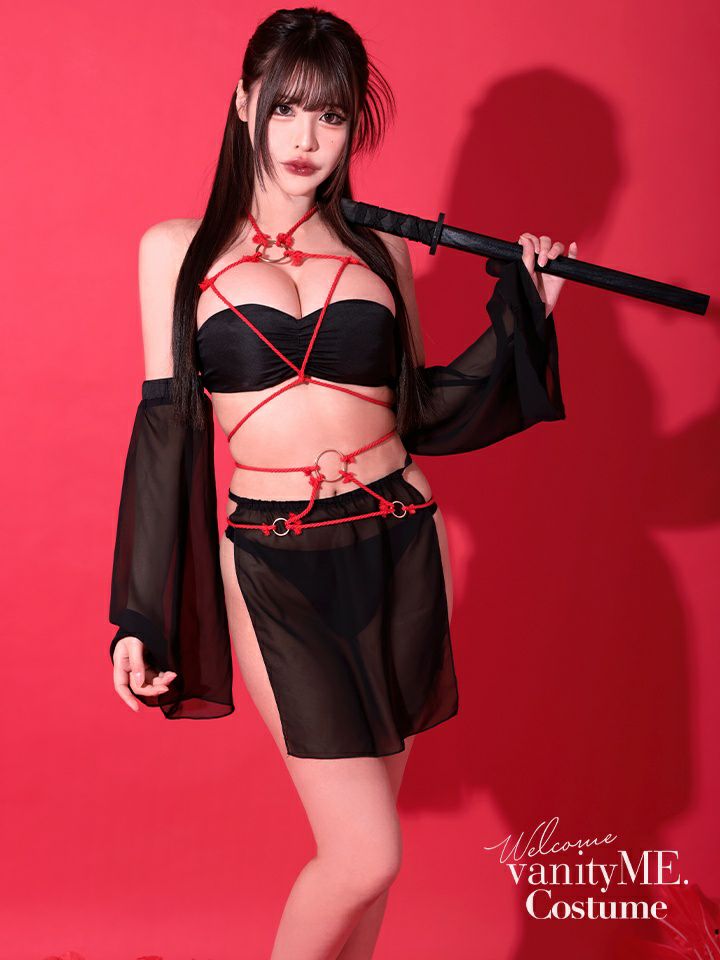 【6点セット】コスプレ キラーロープ 紐 緊縛風 くのいち ブラック vcsot-24002