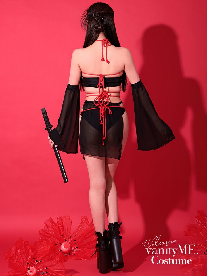 【6点セット】コスプレ キラーロープ 紐 緊縛風 くのいち ブラック vcsot-24002