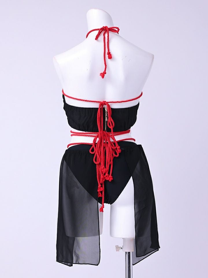 【6点セット】コスプレ キラーロープ 紐 緊縛風 くのいち ブラック vcsot-24002