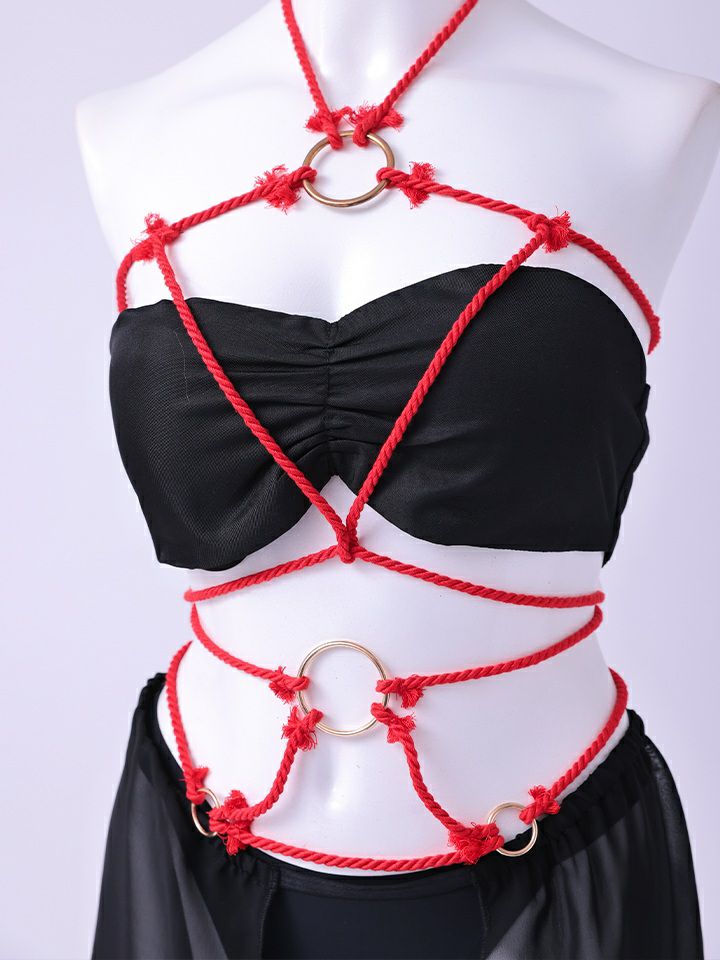 【6点セット】コスプレ キラーロープ 紐 緊縛風 くのいち ブラック vcsot-24002