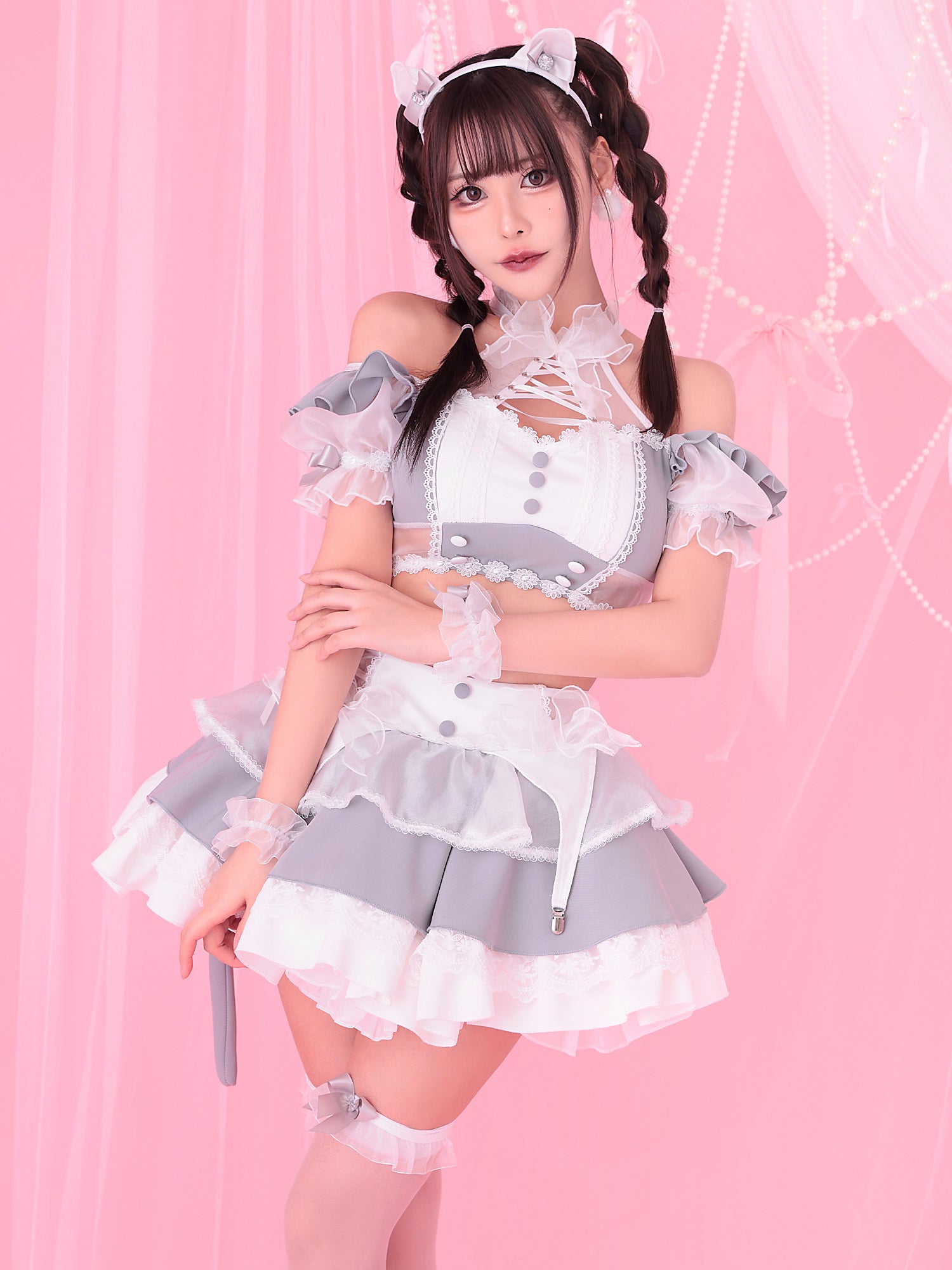 【7点セット】Malymoon マリームーン チュールミーセパレートメイドキャット[ブラック/グレー] mlcs25130