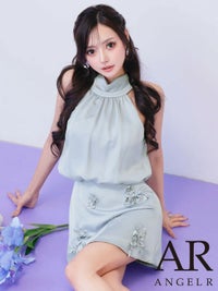 AngelR エンジェルアール スタンドネックフラワーレースサテンウエストマークAラインフレアマイクロミニドレス ar26803-ks