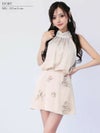 AngelR エンジェルアール スタンドネックフラワーレースサテンウエストマークAラインフレアマイクロミニドレス ar26803-ks