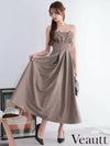 Veautt ヴュート べアトップバストタックウエストマークプリーツフレアミモレ丈ミディアムドレス  vt082602