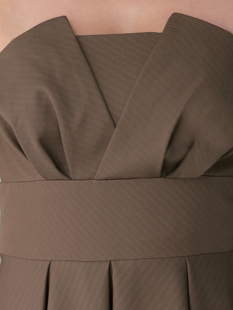 Veautt ヴュート べアトップバストタックウエストマークプリーツフレアミモレ丈ミディアムドレス  vt082602