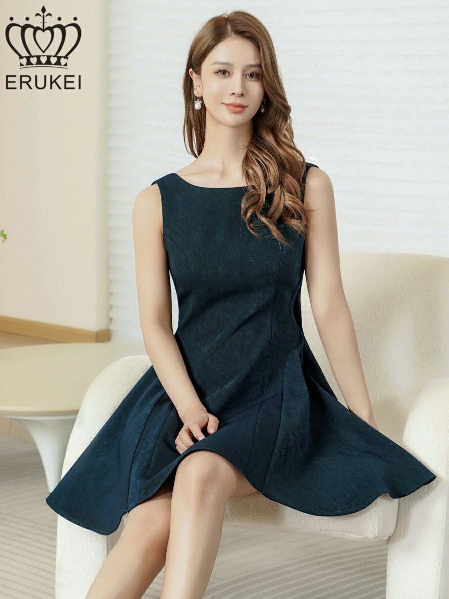 ERUKEI エルケイ ワンカラー・リボン・背中見せ・Aライン・フレア・ミニドレス・ワンピース ek-e25316