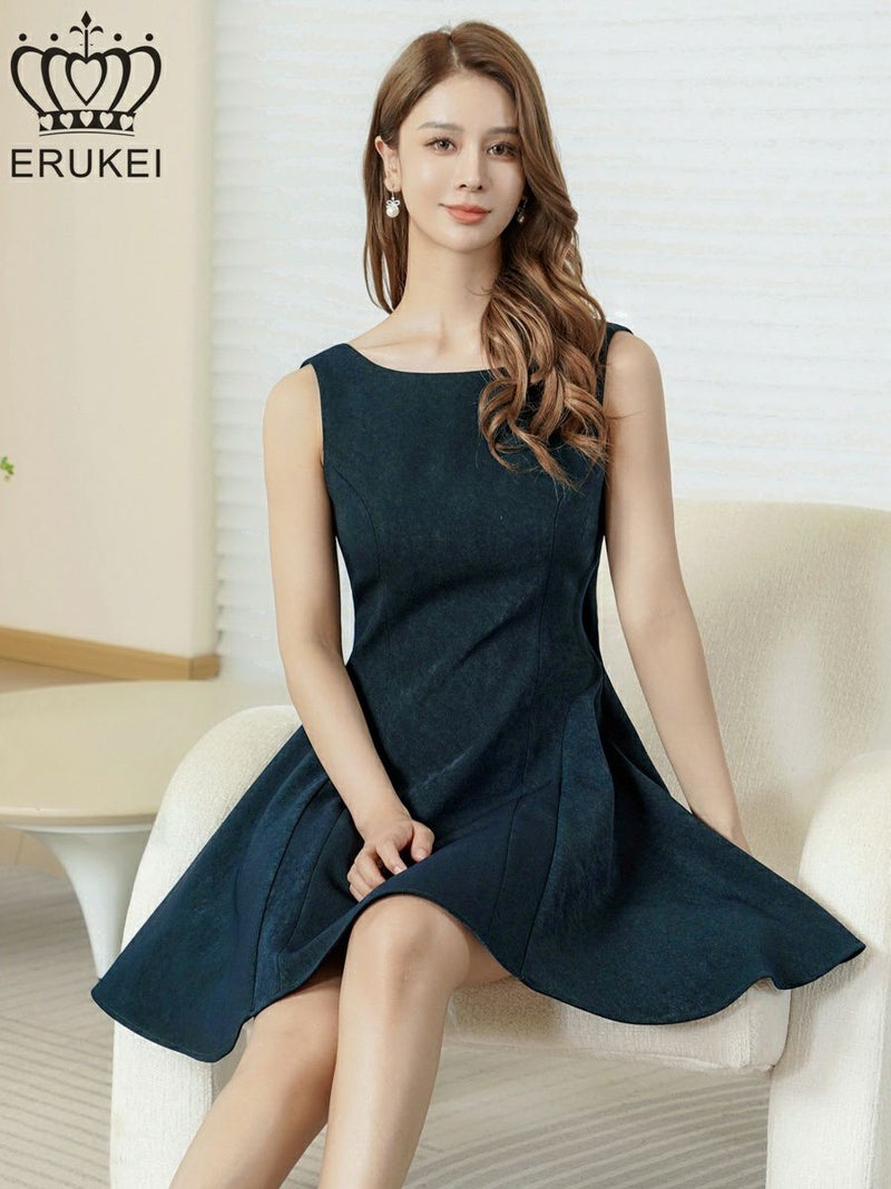 ERUKEI エルケイ ワンカラー・リボン・背中見せ・Aライン・フレア・ミニドレス・ワンピース ek-e25316