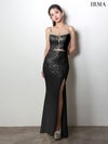 IRMA イルマ オフショル/ウエストカット/ビジュー/ラインストーンショルダーチェーン/スリット入り/タイト ロングドレス ir61026-c
