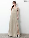 IRMA イルマ ワンカラー/シンプル/ラメニット/Vネック/プリーツ/スリット入り/ロングドレス ir61029-c