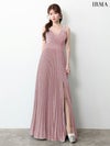 IRMA イルマ ワンカラー/シンプル/ラメニット/Vネック/プリーツ/スリット入り/ロングドレス ir61029-c