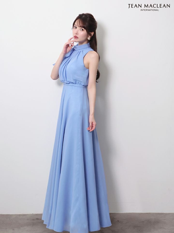 JEAN MACLEAN ジャンマクレーン パステルカラー/シフォン/ボウタイリボン/ウエスト切替/Aライン/ロングドレス ja61032-c