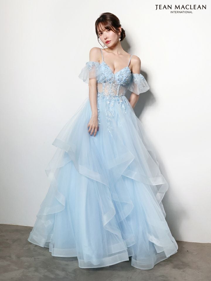 JEAN MACLEAN ジャンマクレーン ウエストシアー/フラワー刺繍/パフスリーブ/オフショル/姫/ロングドレス ja61036-c