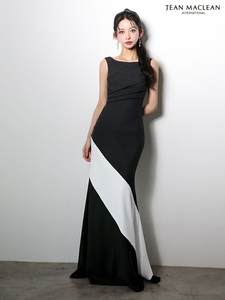 JEAN MACLEAN ジャンマクレーン バイカラー/アシンメトリー/シンプル/Aライン/ロングドレス ja61030-c