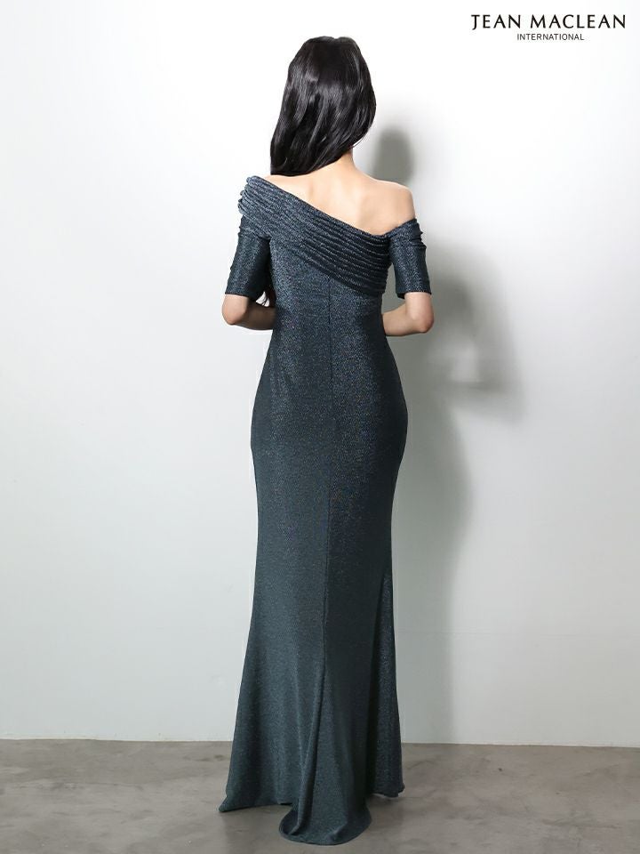 JEAN MACLEAN ジャンマクレーン ワンオフショル/五分袖/ラメニット/スリット入り/ロングドレス  ja61031-c