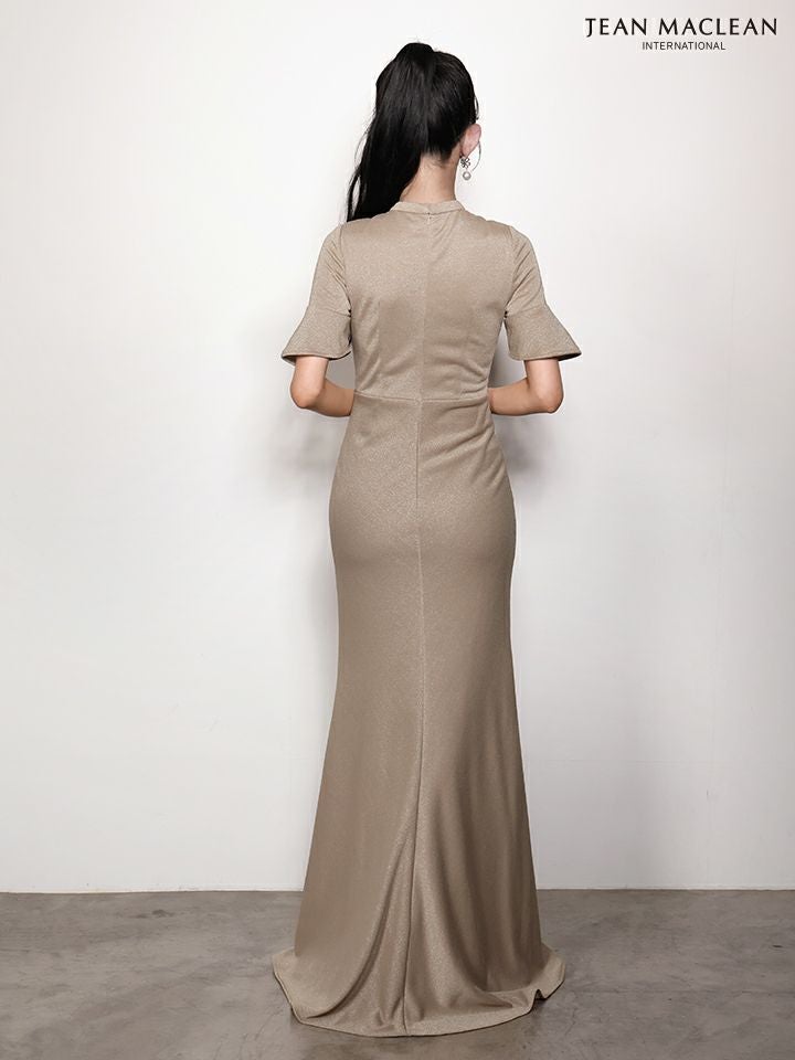 JEAN MACLEAN ジャンマクレーン ワンカラー/チューリップスリーブ/フロントジップ/スリット入り/ロングドレス ja61063