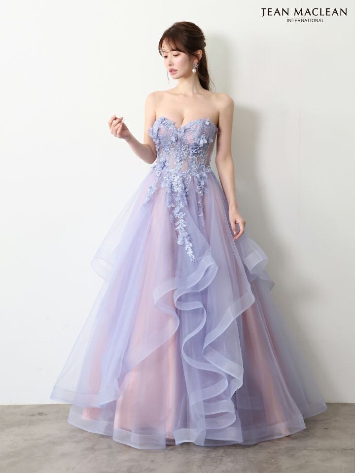 JEAN MACLEAN ジャンマクレーン グラデーション/立体フラワーモチーフ/チョーカー付き/オフショル/姫/ロングドレス【袖取り外し可能】 ja61066