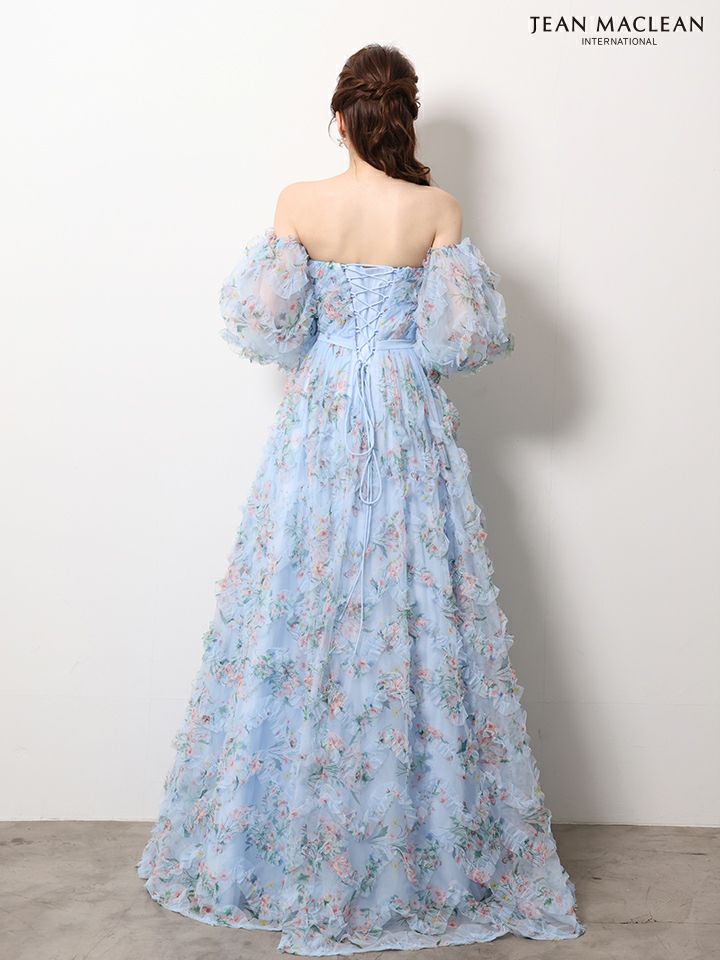 JEAN MACLEAN ジャンマクレーン AntiqueFlower/小花柄/パフスリーブ/オフショル/スリット入り/姫/ロングドレス ja61068