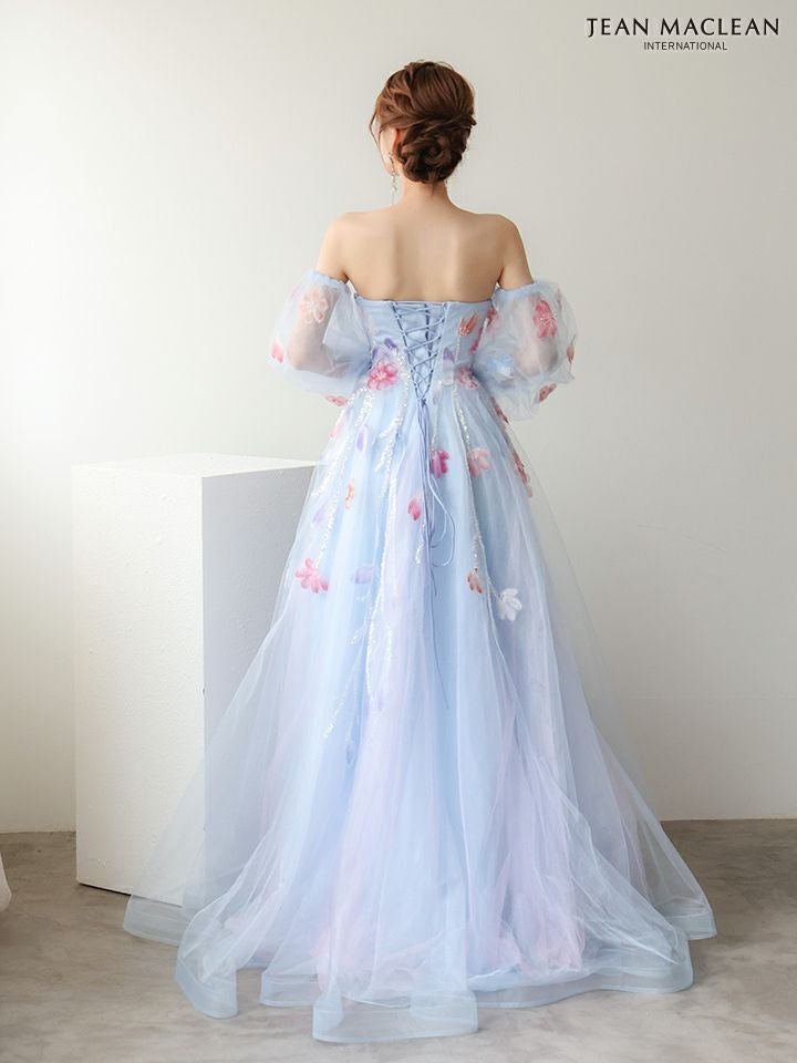 JEAN MACLEAN ジャンマクレーン WaterFlower/花柄/コントラストカラー/パフスリーブ付き/姫/ロングドレス ja61065