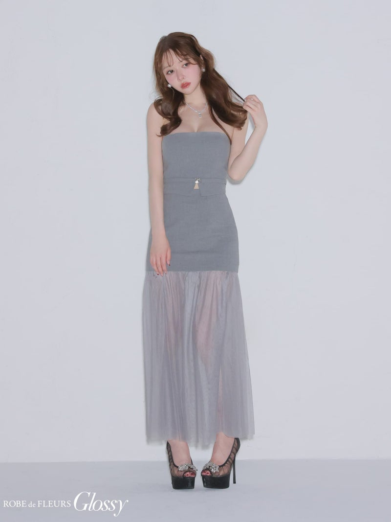 Glossy ローブドフルールグロッシー 【XSサイズあり】シアーチュールドッキングセットアップロングキャバドレス gl3489-c