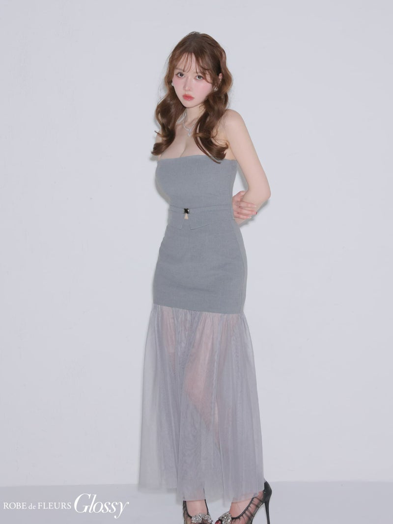 Glossy ローブドフルールグロッシー 【XSサイズあり】シアーチュールドッキングセットアップロングキャバドレス gl3489-c