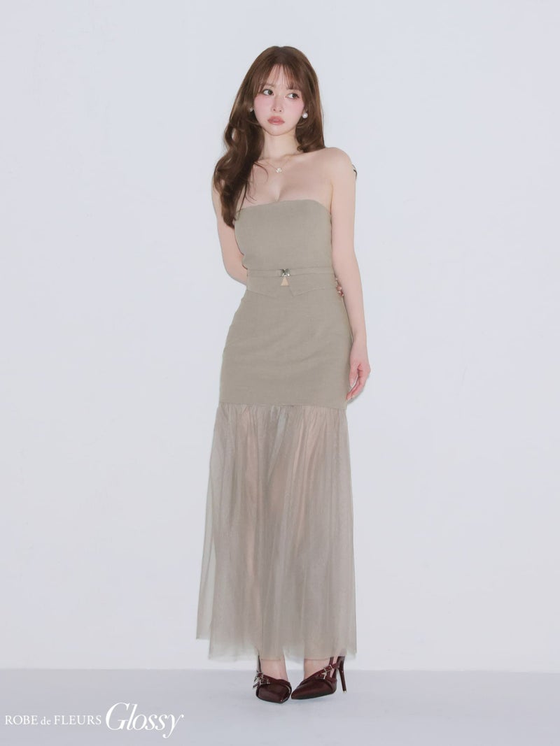 Glossy ローブドフルールグロッシー 【XSサイズあり】シアーチュールドッキングセットアップロングキャバドレス gl3489-c