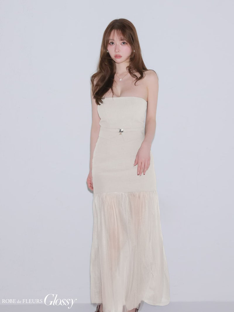 Glossy ローブドフルールグロッシー 【XSサイズあり】シアーチュールドッキングセットアップロングキャバドレス gl3489-c