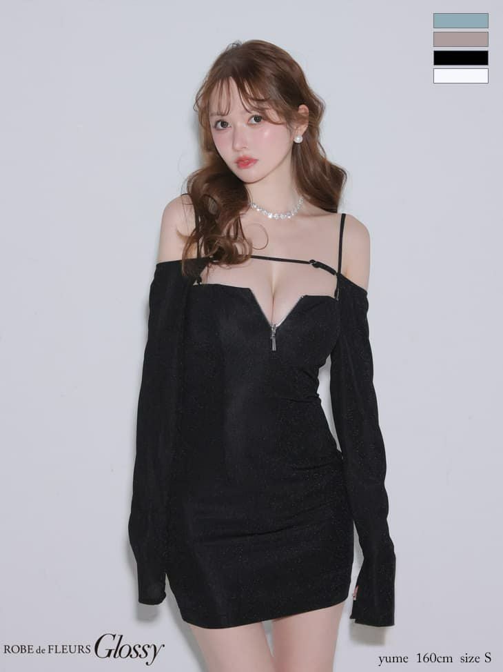 Glossy ローブドフルールグロッシー 【XSサイズあり】ラメニットボレロセットタイトミニキャバドレス gl4143-c
