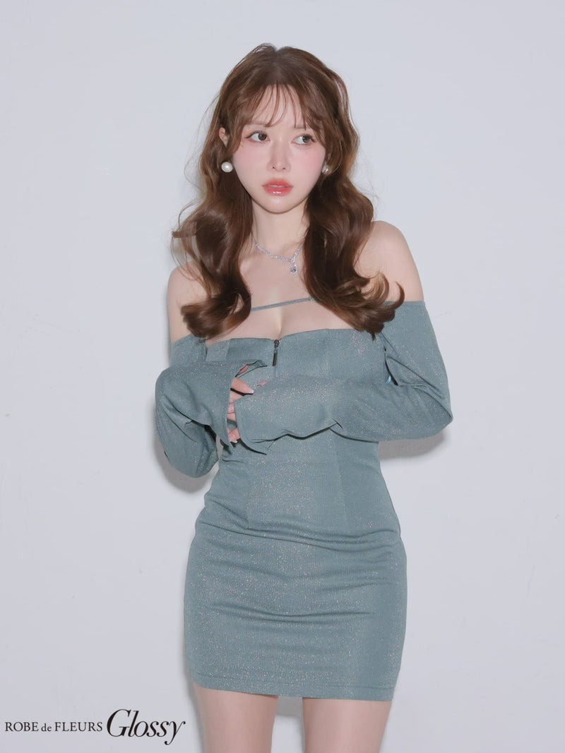 Glossy ローブドフルールグロッシー 【XSサイズあり】ラメニットボレロセットタイトミニキャバドレス gl4143-c