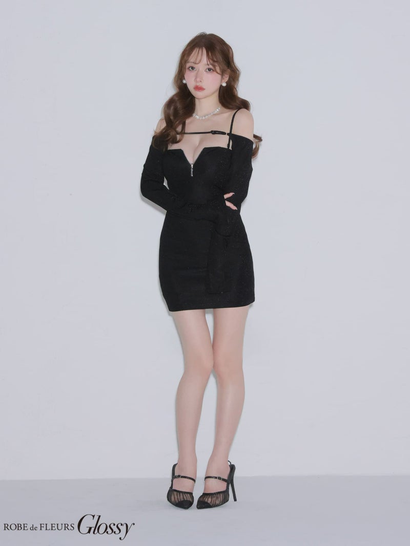 Glossy ローブドフルールグロッシー 【XSサイズあり】ラメニットボレロセットタイトミニキャバドレス gl4143-c