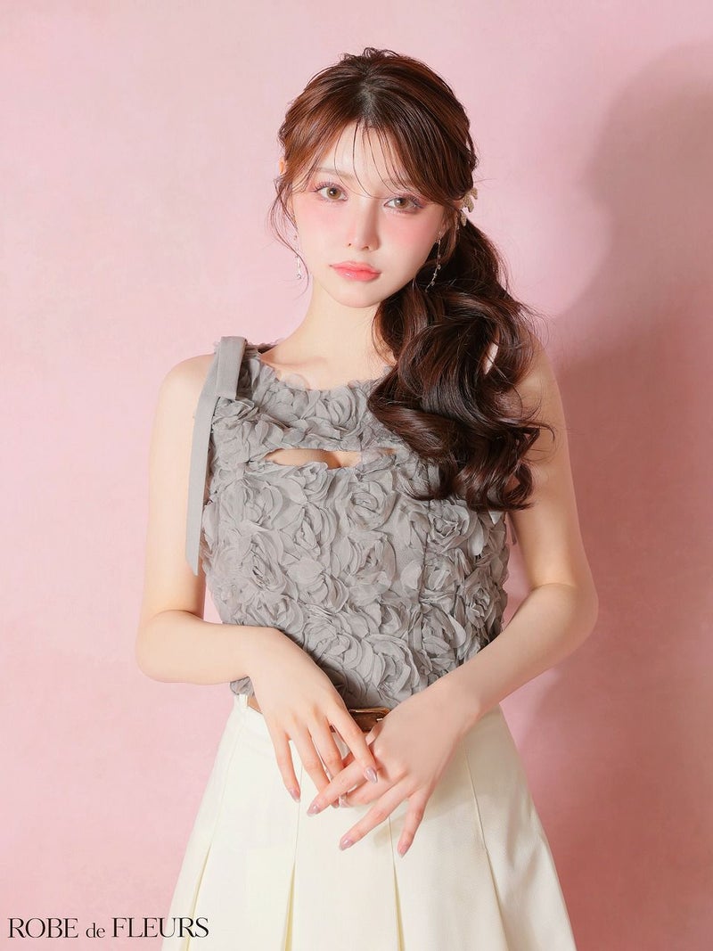 ROBE de FLEURS ローブドフルール 【XSサイズあり】 フラワーレースリボンセットアップミニキャバドレス fm4340