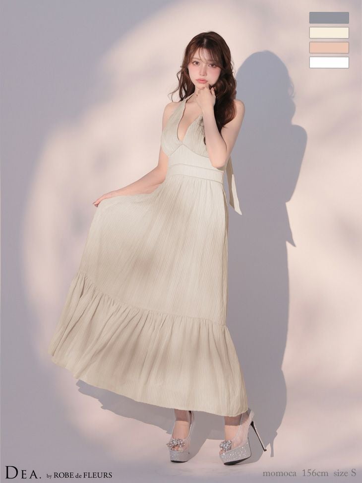 DEA. ディア バイ ローブドフルール 【XS～Lサイズあり】 プリーツシフォンホルターネックロングキャバドレス de4659