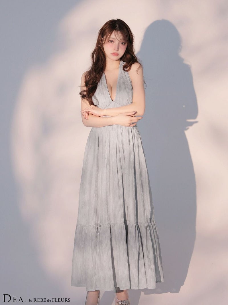 DEA. ディア バイ ローブドフルール 【XS～Lサイズあり】 プリーツシフォンホルターネックロングキャバドレス de4659