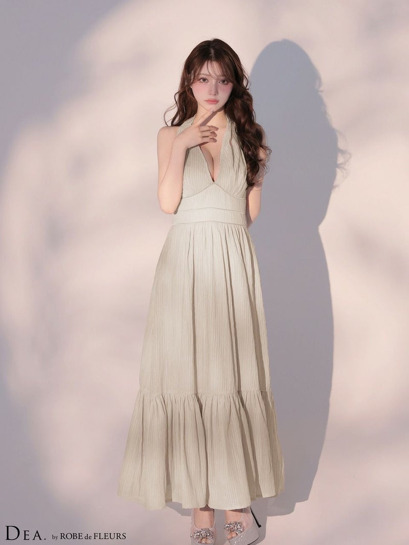 DEA. ディア バイ ローブドフルール 【XS～Lサイズあり】 プリーツシフォンホルターネックロングキャバドレス de4659