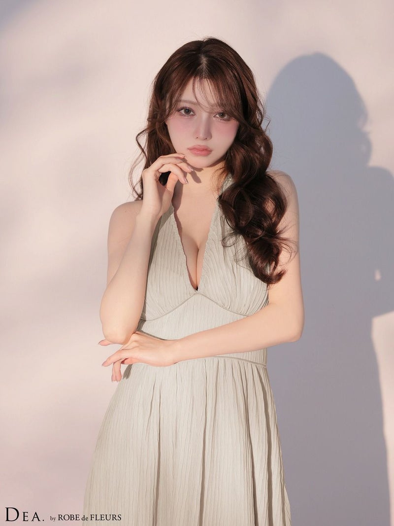 DEA. ディア バイ ローブドフルール 【XS～Lサイズあり】 プリーツシフォンホルターネックロングキャバドレス de4659