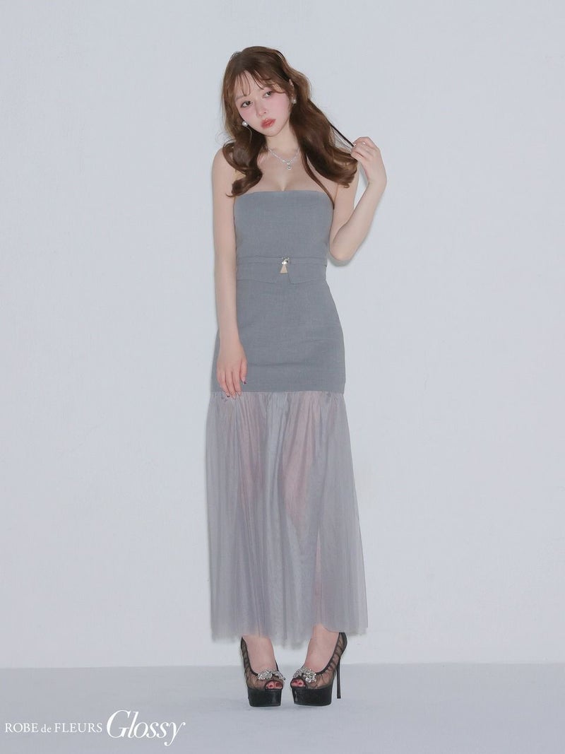 Glossy ローブドフルールグロッシー 【XSサイズあり】シアーチュールドッキングセットアップロングキャバドレス gl3489