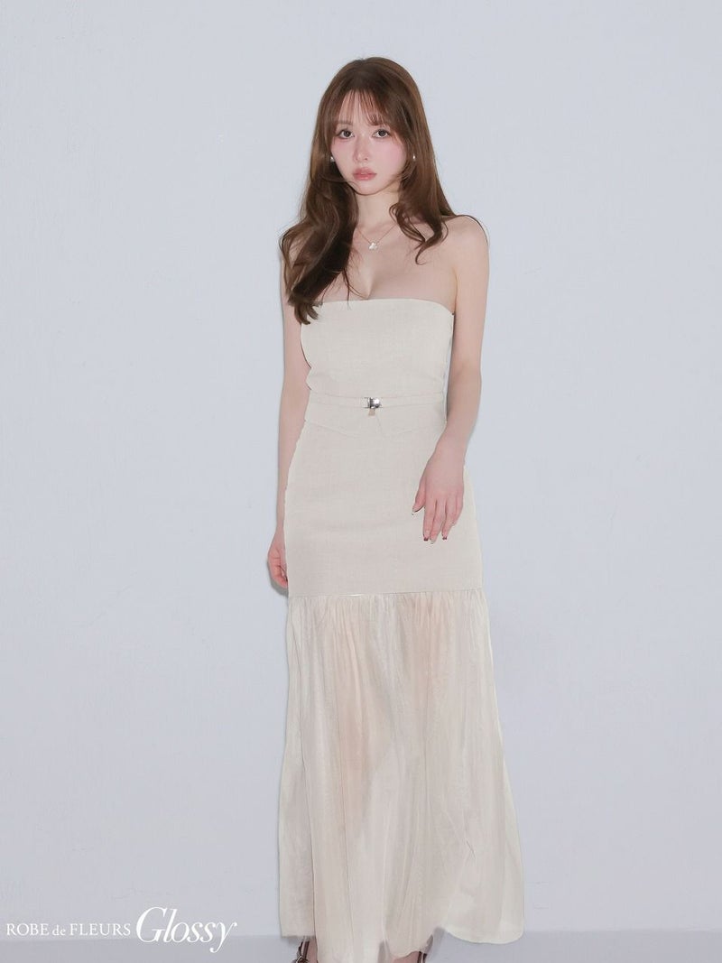 Glossy ローブドフルールグロッシー 【XSサイズあり】シアーチュールドッキングセットアップロングキャバドレス gl3489