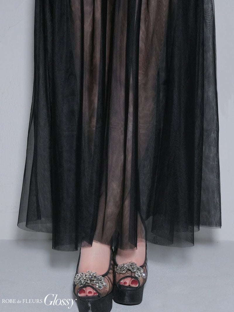 Glossy ローブドフルールグロッシー 【XSサイズあり】シアーチュールドッキングセットアップロングキャバドレス gl3489